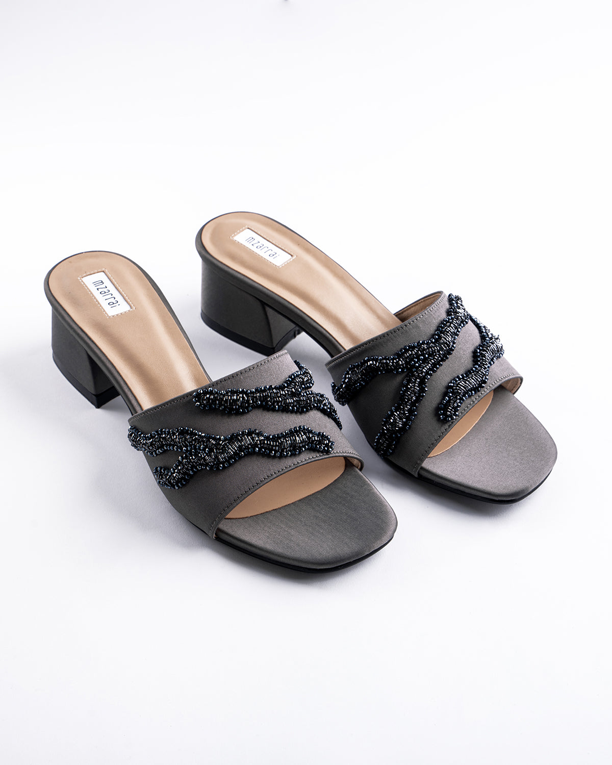 Mid Heel Stormy Collection - Smoke Grey Satin