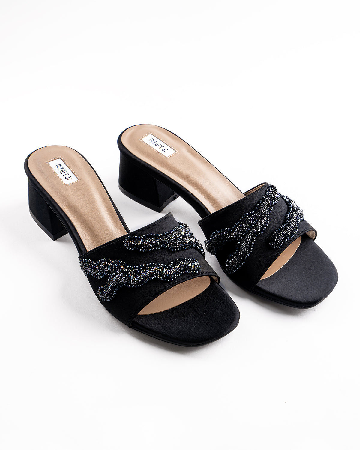 Mid Heel Stormy Collection - Pitch Black Satin- ( Magnetic look)