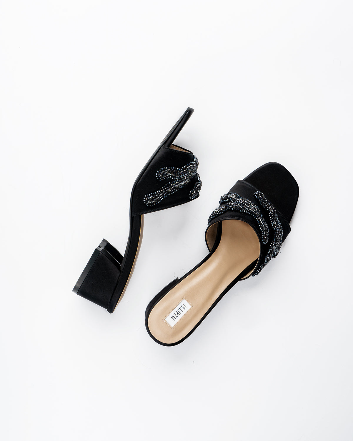 Mid Heel Stormy Collection - Pitch Black Satin- ( Magnetic look)