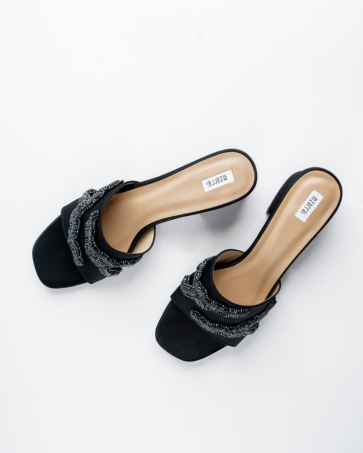 Mid Heel Stormy Collection - Pitch Black Satin- ( Magnetic look)