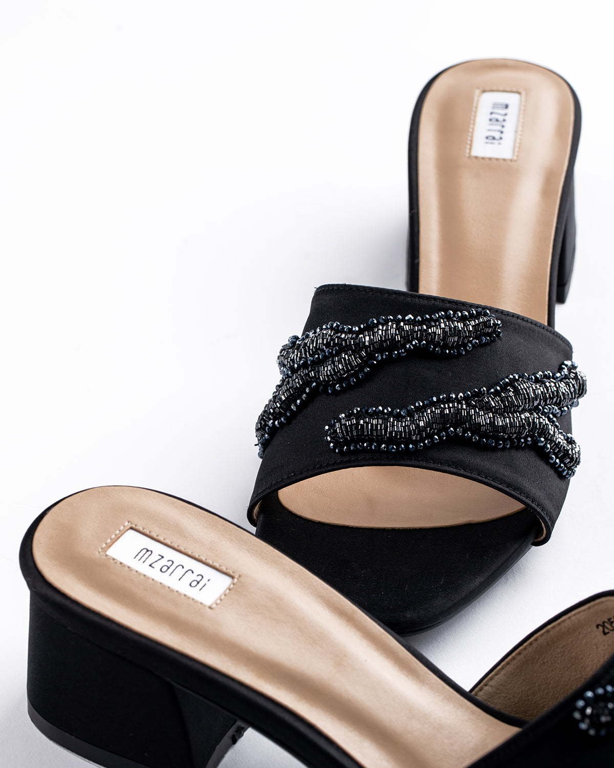 Mid Heel Stormy Collection - Pitch Black Satin- ( Magnetic look)