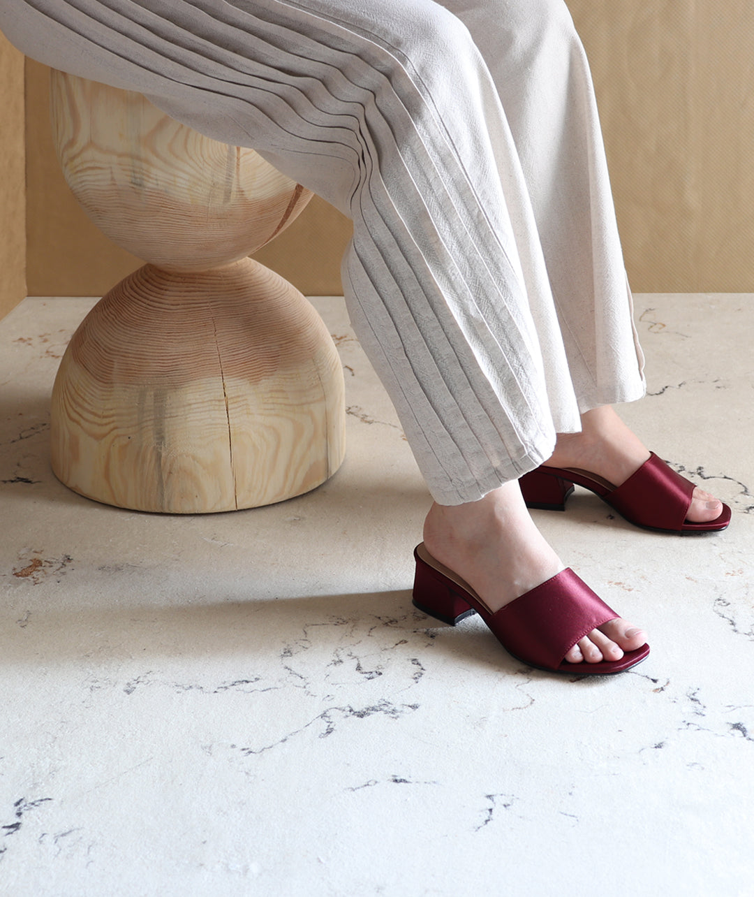 Satin Maroon Mid Heel