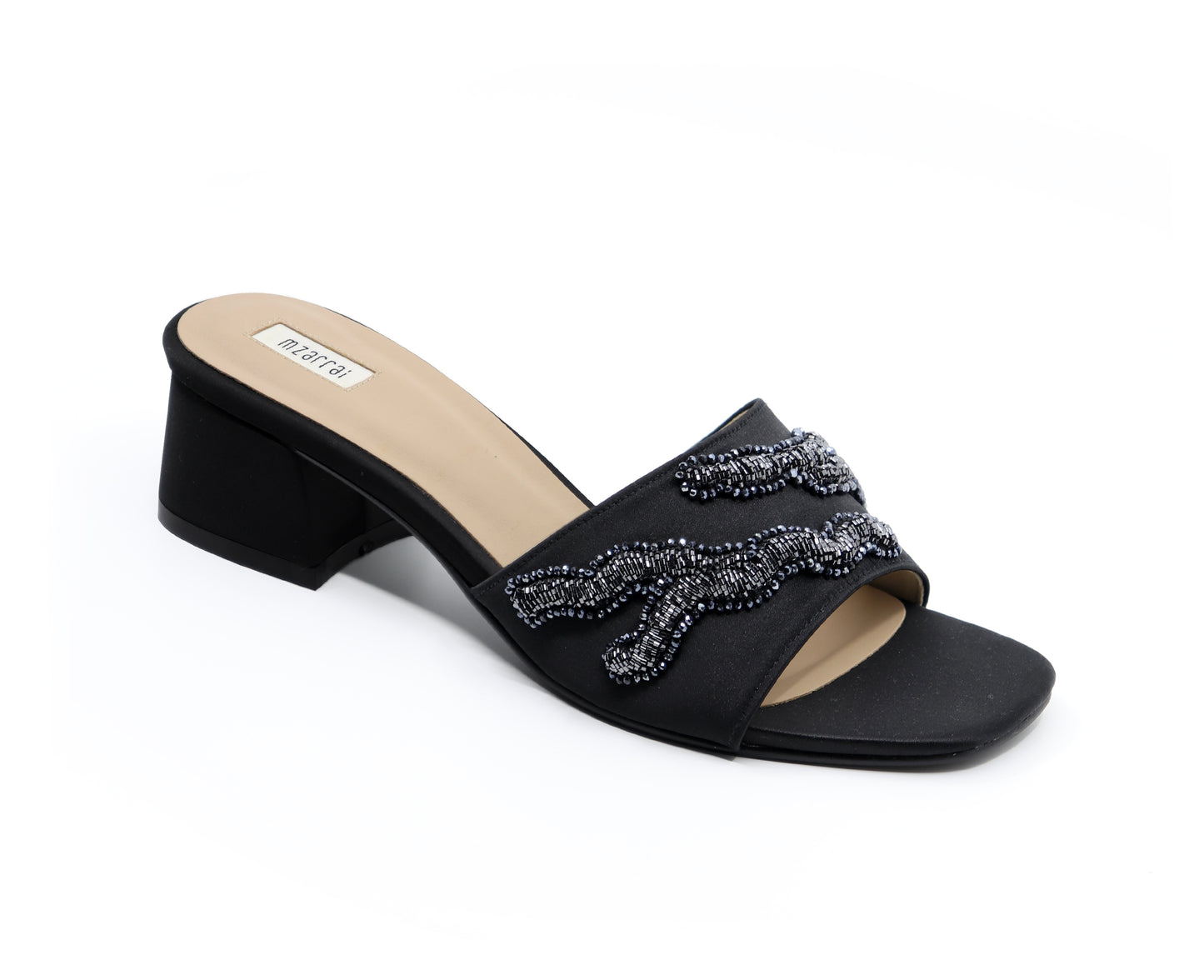 Mid Heel Stormy Collection - Pitch Black Satin- ( Magnetic look)