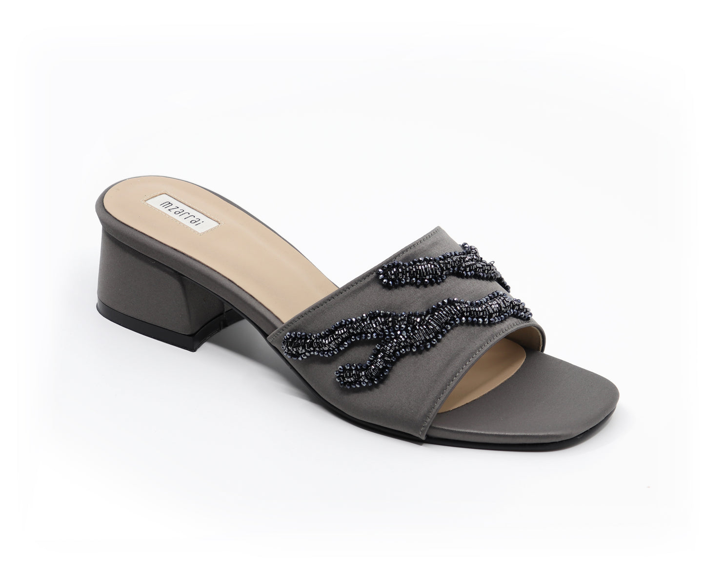 Mid Heel Stormy Collection - Smoke Grey Satin