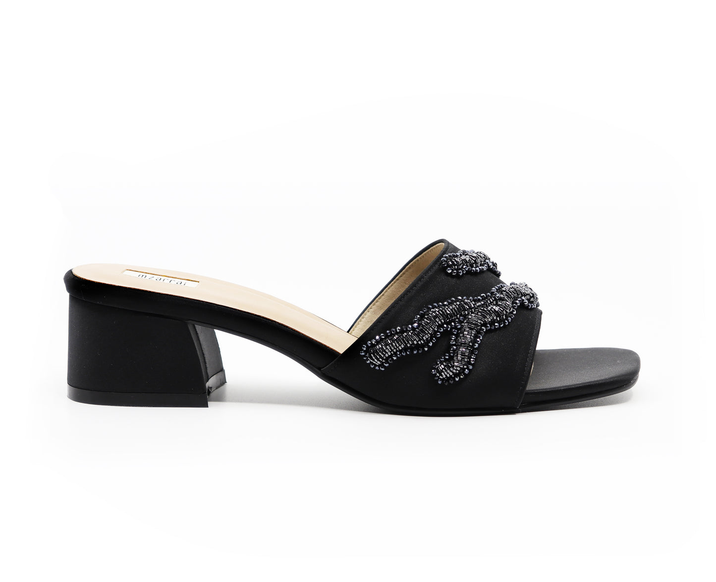 Mid Heel Stormy Collection - Pitch Black Satin- ( Magnetic look)